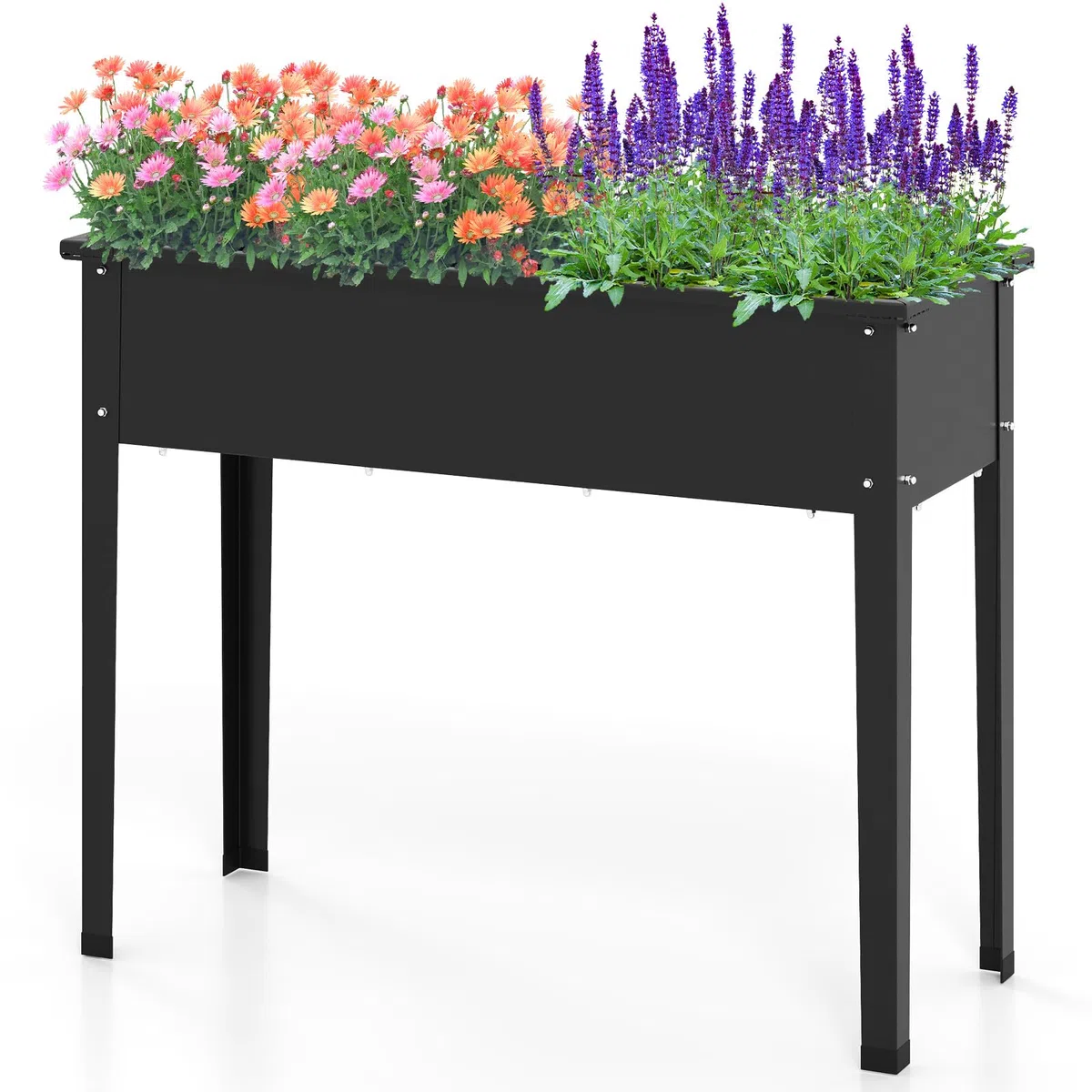 HOMASIS Aiuola Rialzata da Esterno in Ferro, Orto Rialzato Rettangolare per Balcone, Giardino e Terrazza, Fioriera Alta per Piante, Erbe, Fiori (Nero, 100 x 40 x 80 cm)