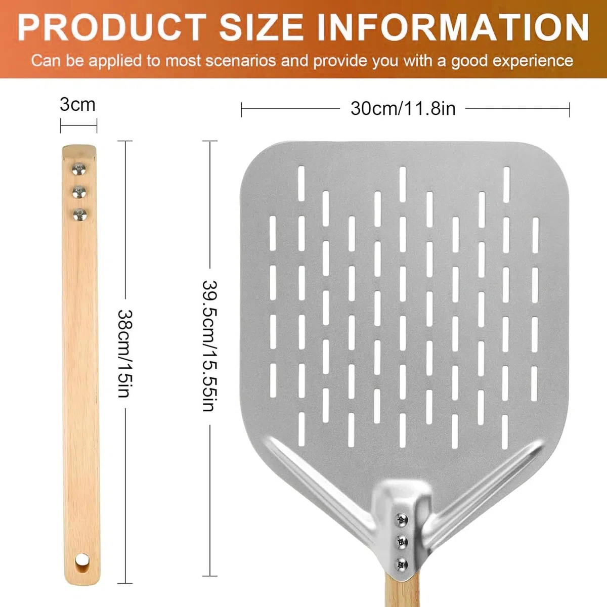 12 Pollici Pala per Pizza, Pala Pizza Forata in Alluminio con Manico in Legno Rimovibile, per Barbecue a Gas, Barbecue e Forno, per Riporre Facilmente La Pizza Grande, 40 x 30 cm
