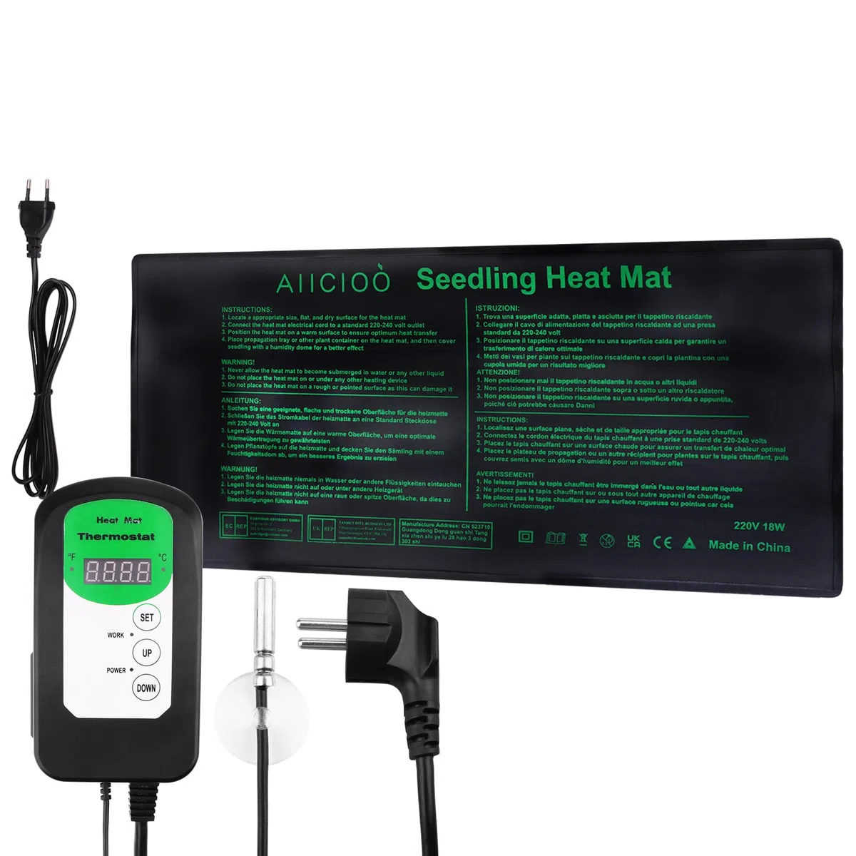 AIICIOO Termostato per Tappetino Termico per piantine - Tappetino Caldo per Piante di germinazione dei Semi con regolatore di Temperatura