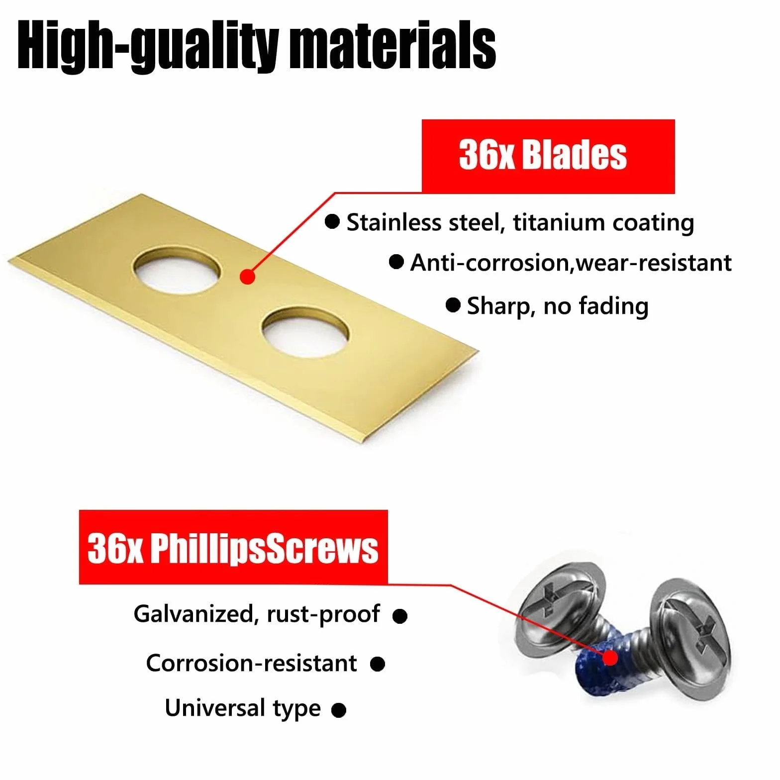 36 Lame di Ricambio per Mammotion Luba, Luba 2, Luba 3, Yuka, Luba Mini & Yuka Mini, Lame in Acciaio Inossidabile Rivestite in Titanio 0,9 mm con Viti, Rondelle, Scatola di Conservazione