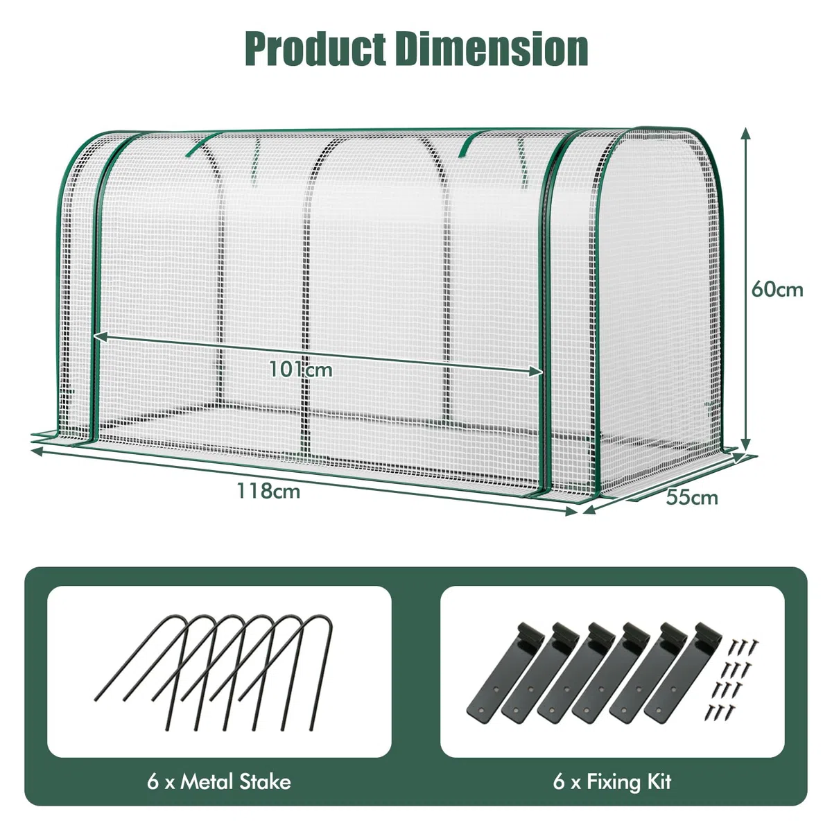 HOMASIS Serra da Giardino con Porta Avvolgibile a Cerniera, Serra da Balcone in PE e Struttura in Metallo, Copertura per Orto Rialzato per Protezione Piante, 118 x 55 x 60 cm (Trasparente)
