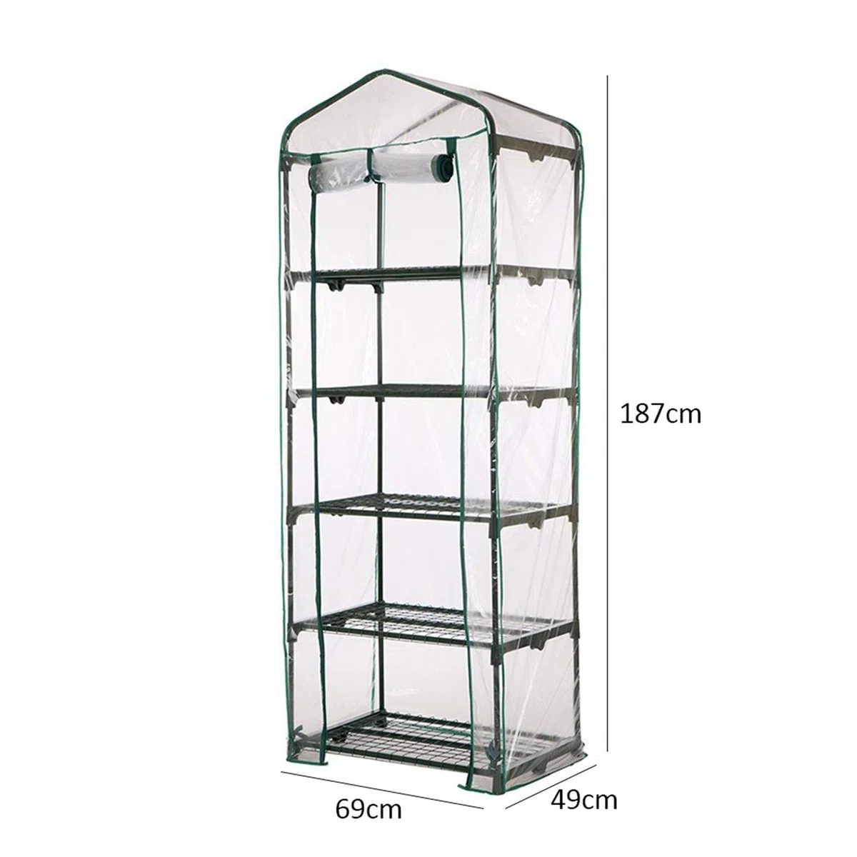 Copertura per serra piccola a 5 ripiani, 69 x 49 x 187 cm, impermeabile, trasparente, in PVC con porta arrotolabile, resistente, per coltivare verdure, fiori e piantine (telaio non incluso)