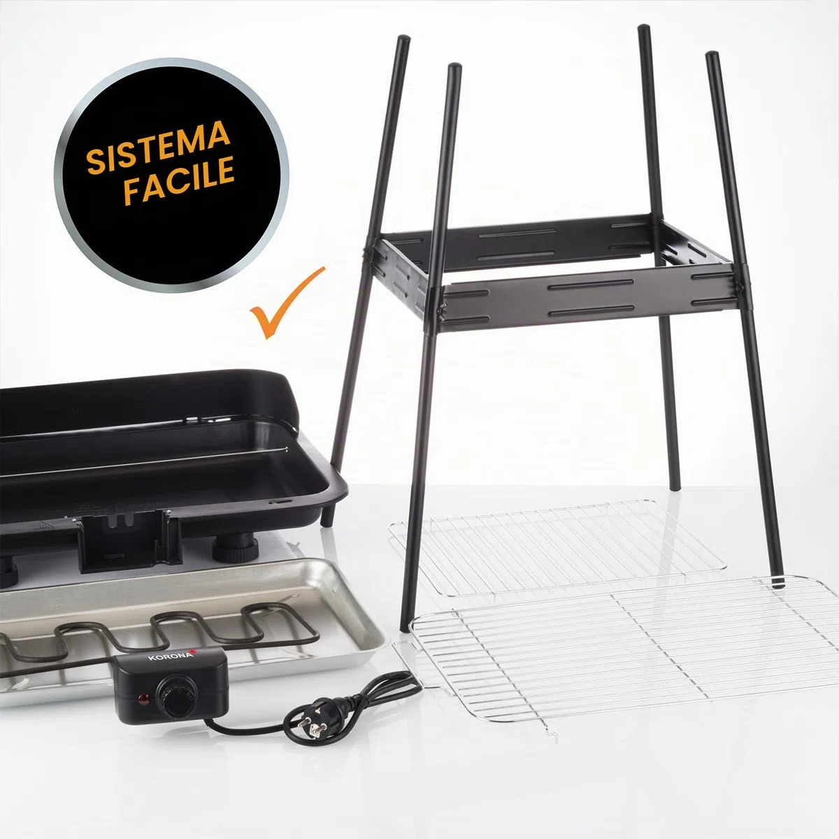 Korona 46221 - Barbecue elettrico con griglia XXL (51 x 30 cm), 2200 Watt, antivento, spia di controllo, interruttore di sicurezza, regolazione continua della temperatura