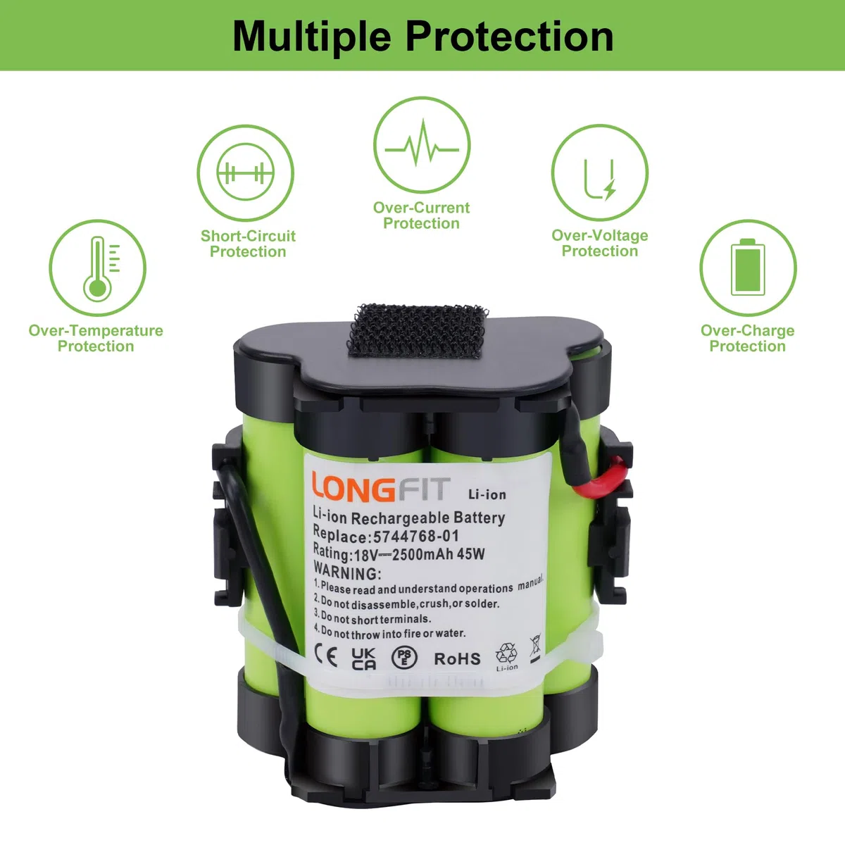 Batteria di Ricambio 18V 2,5Ah Compatibile con il Tosaerba Robotizzato Gardena R38Li, R40Li, R45Li, R50Li, R70Li, R75Li, Automower 105 305 308 308X, Flymo 1200R, McCulloch ROB R600 R800