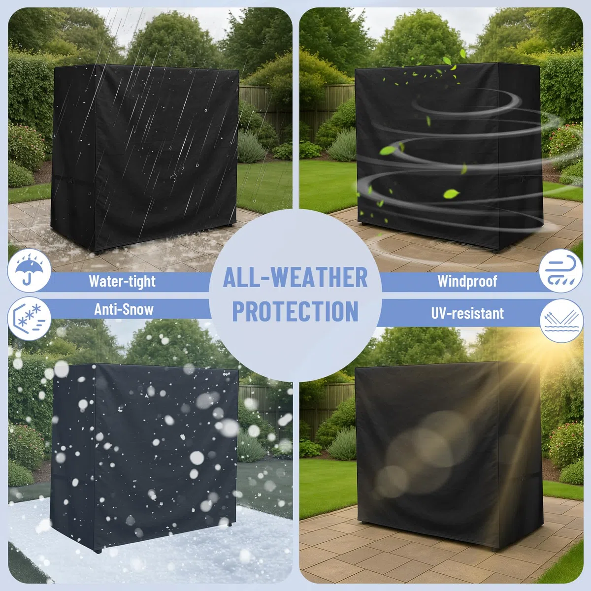 Copertura per dondolo Hollywood, 210 x 125 x 170 cm, resistente all'inverno, 3-4 posti, resistente agli strappi, in tessuto Oxford per mobili da giardino, altalena da giardino (nero)
