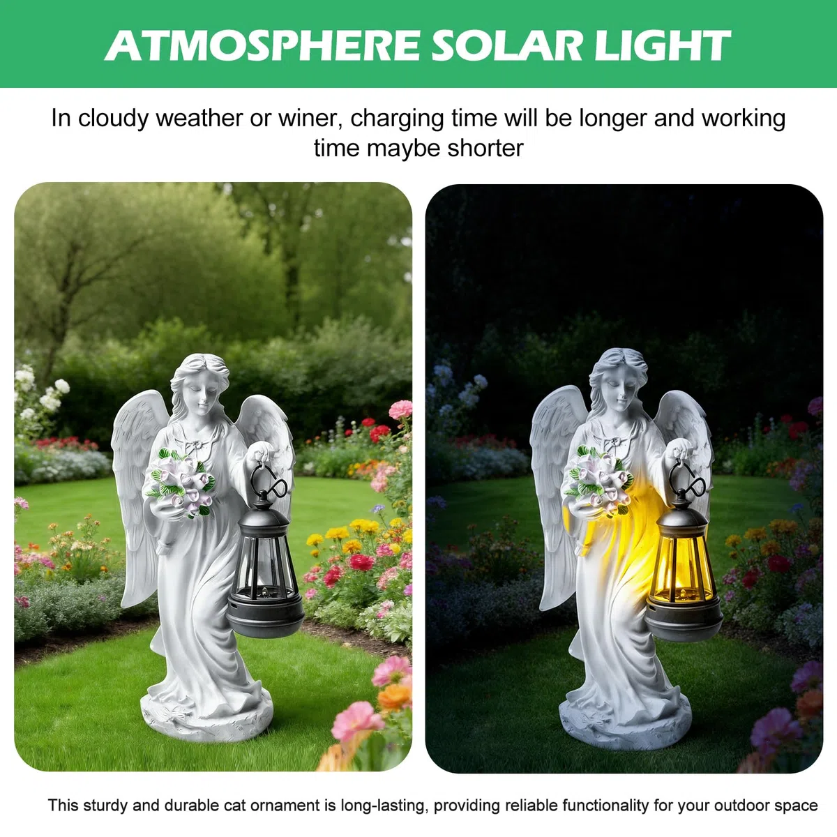 GOMETY Statue da giardino a forma di angelo custode con lanterna solare a LED, decorazione per esterni, scultura d'angelo, decorazione per prato, cortile, terrazza, davanzale