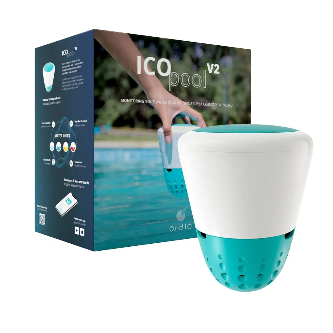 ICO Pool V2 Clore Brome - Analizzatore d'acqua per piscine trattate con cloro o bromo - Misurazioni pH, ORP, temperatura ogni ora - Raccomandazioni sul tuo smartphone