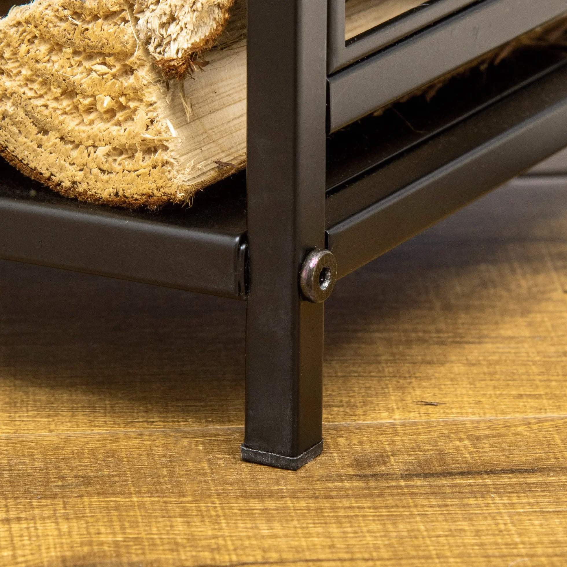 HOMCOM Potalegna per Camino in Acciaio e Antiruggine, Porta Legna per Interni ed Esterni con Design Elegante e 4 Attrezzi, 46x30x70 cm, Nero