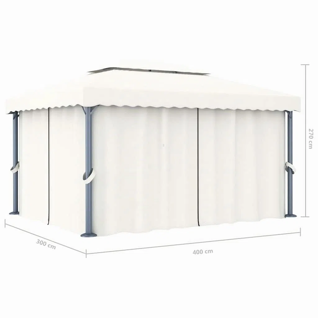 vidaXL Gazebo con Tende e Stringa di Luci LED 4x3 m Bianco Crema