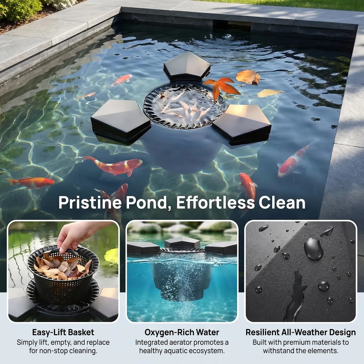 Skimmer automatico per piscine, efficiente detergente per superfici per laghetti e giardini, estrattore di detriti da 70 W per una facile manutenzione della piscina, design galleggiante