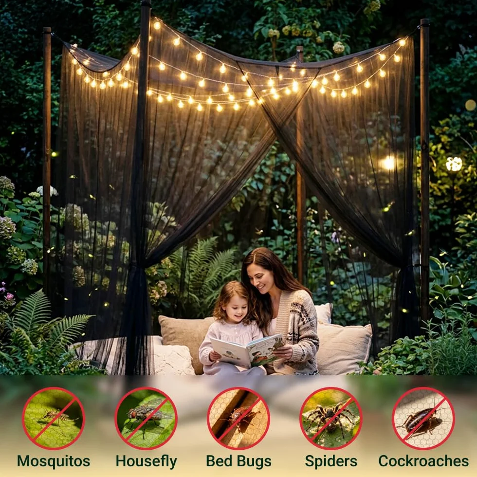 Zanzariera XXL 300x300x250 cm, Tenda Zanzariera da Esterno per Gazebo 3x3, Rete a Maglia Fine per Giardino, Terrazza e Campeggio, Nero