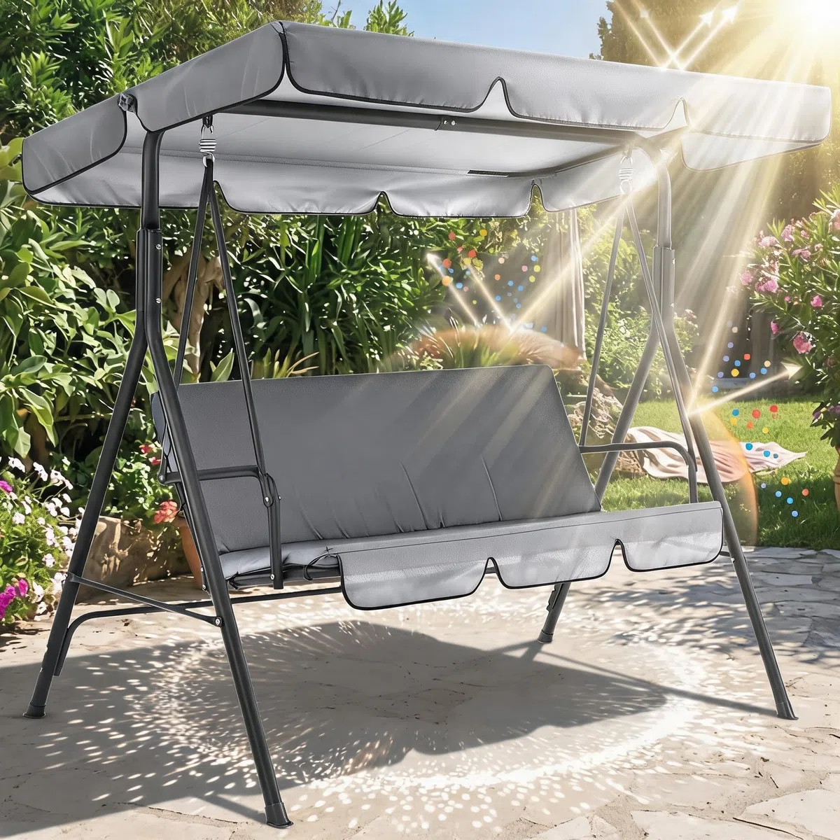 Set di ricambio per dondolo da giardino a tre piedistalli con copertura superiore e coprisedile in tessuto Oxford 210D resistente alle intemperie (grigio, 164 x 114 x 15 cm)