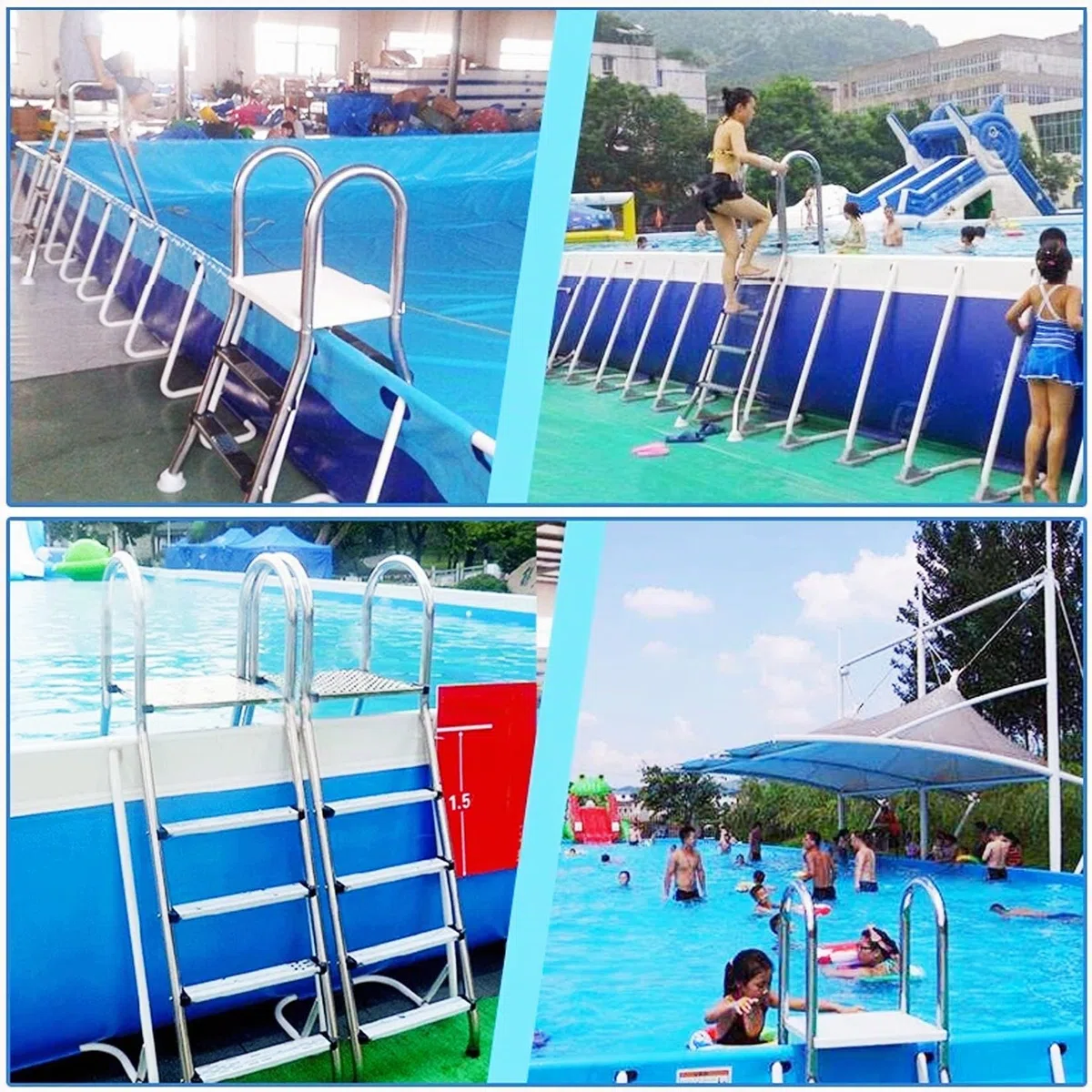 BOTOWI 135cm Scala per Piscina Fuori Terra Carico 250kg, Scala per Piscina a Due Lati per Piscina Fuori Terra, Scala per Piscina 4 Gradini Acciaio Inox Spesso 304, Gradino per Piscina Antiscivolo