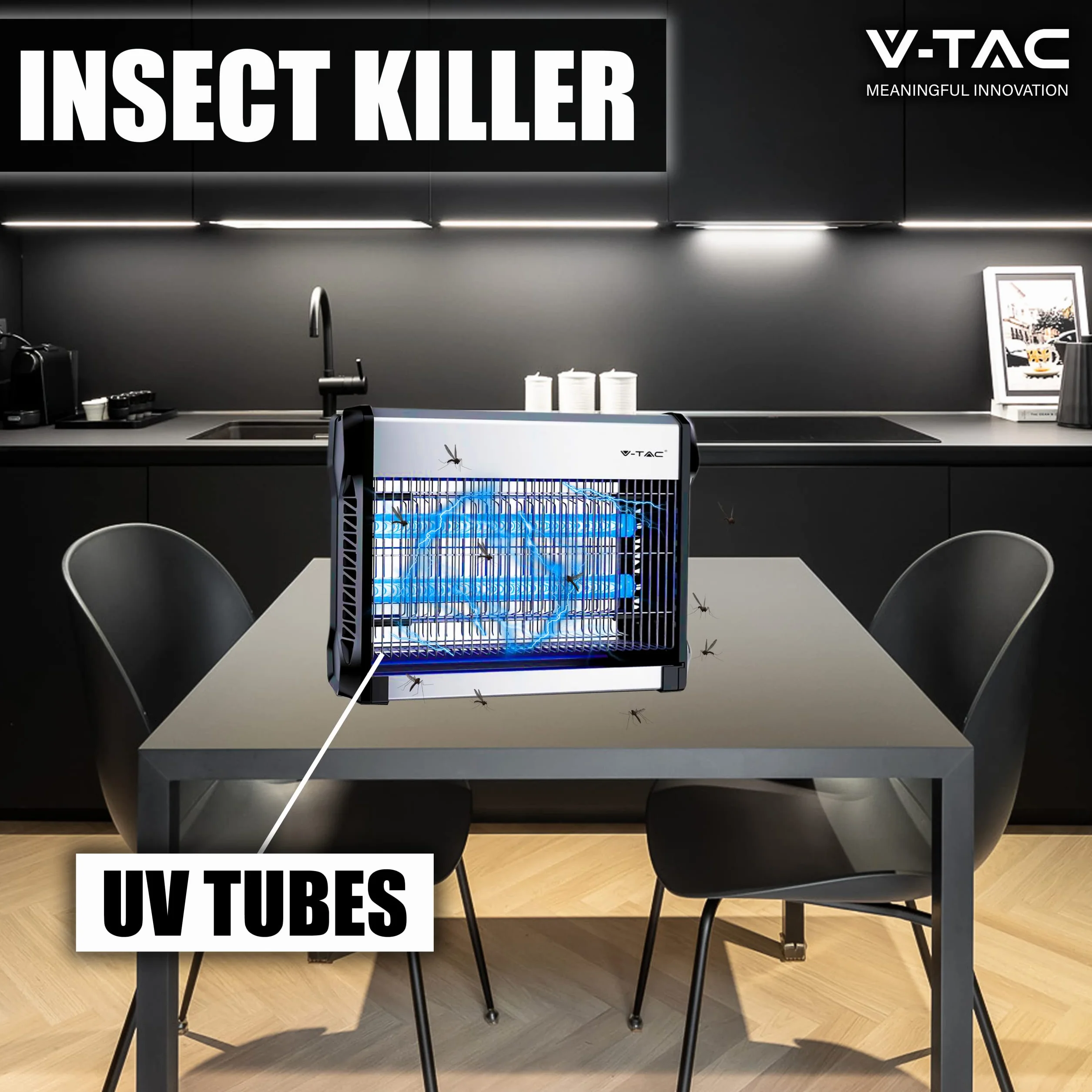 V-TAC Zanzariera Elettrica 16W con Area di Azione 50 m² - Design Sottile - Zanzariera con Luce Blu UV per Uso Interno ed Esterno - Trappola Elettrica contro Zanzare e Insetti - Potenza 16W