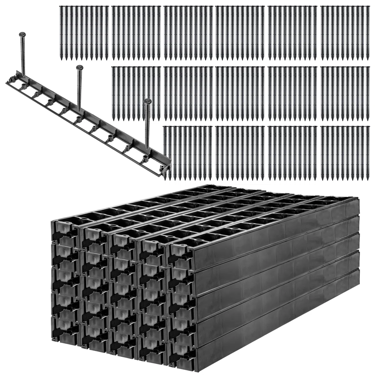 Kadax Lawn, 45 mm, 50 pezzi + 150 unghieletto realizzato in plastica, telaio da prato con un sistema di clicdi falciaturadi (nero, set d)