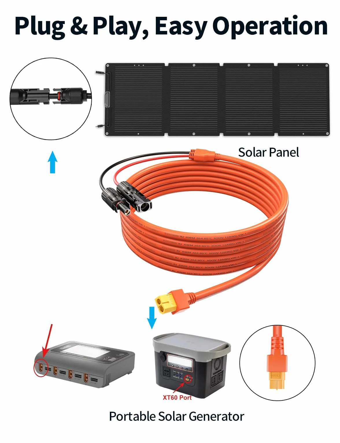 Tonton Cavo di prolunga solare MC4 da connettore a XT60, 3 m, 12 AWG, cavo di prolunga per pannelli solari, centrale elettrica portatile, generatore solare, camper e batteria LiFePO4 (ingresso XT60)