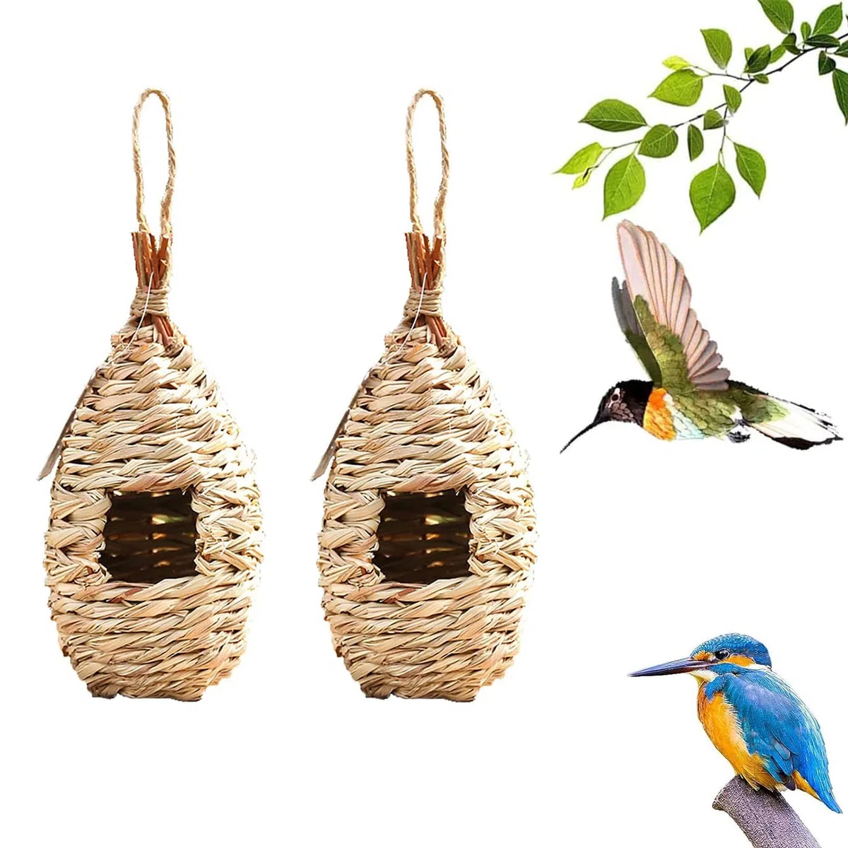 2 Pezzi Nido Uccello Erba Casetta, Casa Uccellini da Esterno, Casetta per Uccelli da Appendere, per Pappagallo, Canarini, Altri Tipi di Uccelli