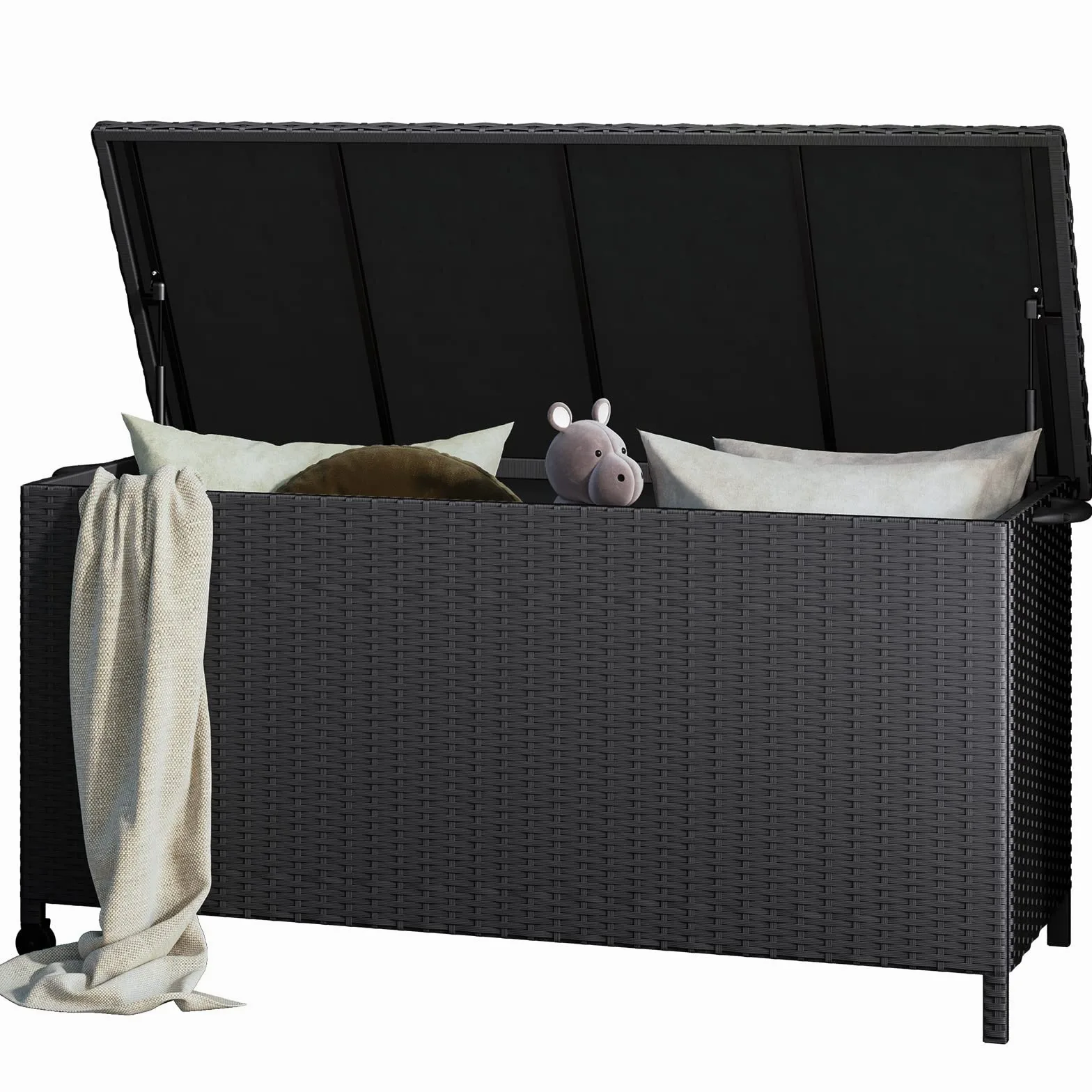 Grand patio Contenitore Box 480 L in Resina, Baule da Giardino con Rotelle Coperchio, Cassapanca Per Esterni, Facile Montaggio, Polyrattan Box Esterno da Giardino Esterno (Nero)