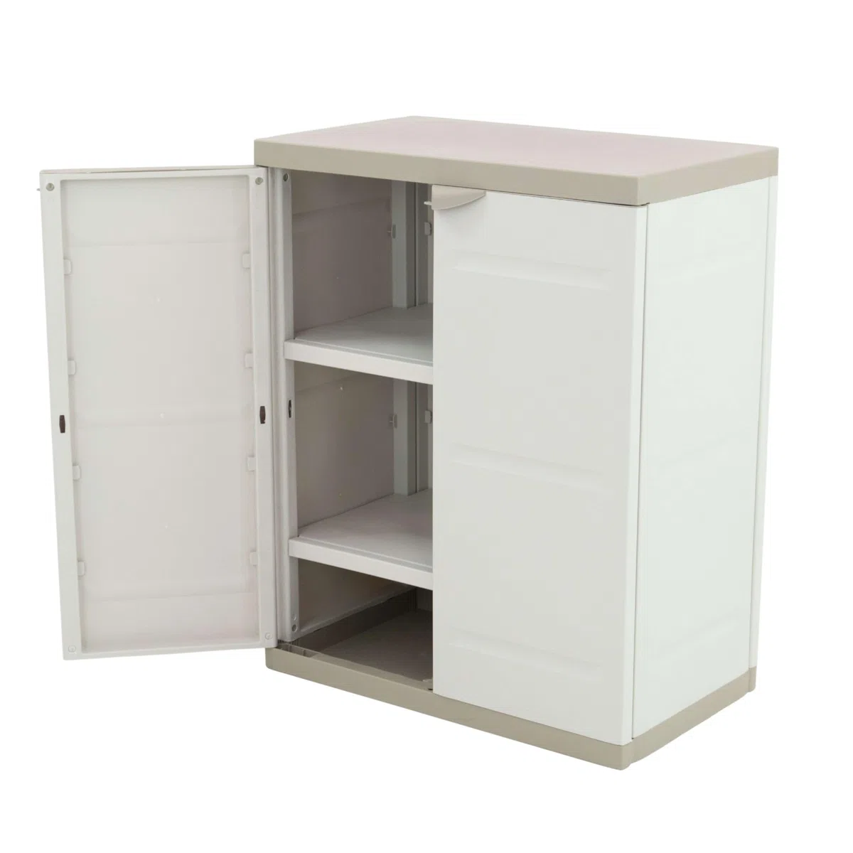 Miroytengo Armadio 2 ante e 2 ripiani interni, armadio basso esterno, armadio in resina titanio beige 70x88x41 cm
