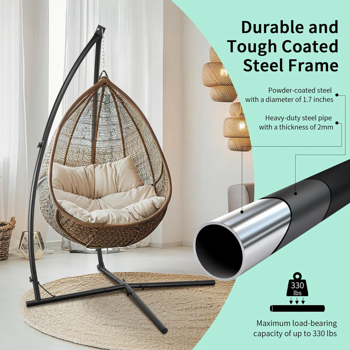 LIFERUN Struttura per poltrona sospesa nera, robusta struttura in metallo, design a X, supporto mobile per poltrona sospesa e altalena sospesa in giardino, balcone e soggiorno, portata fino a 150 kg