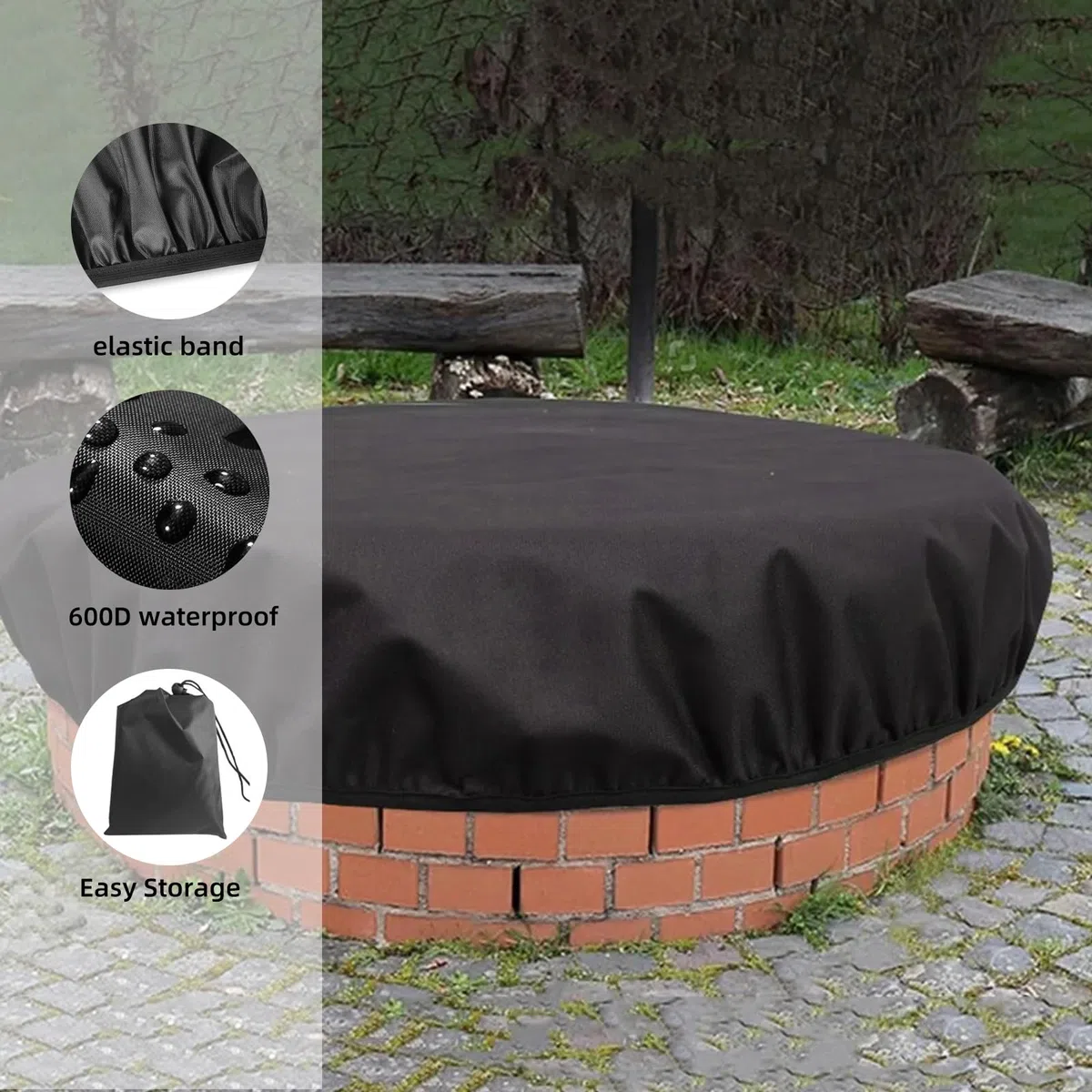 Custodia protettiva per braciere, copertura per focolare 600D, rivestimento Oxford Cloth in poliuretano, resistente e impermeabile, per braciere rotonde integrate (142,24 x 10,16 cm)