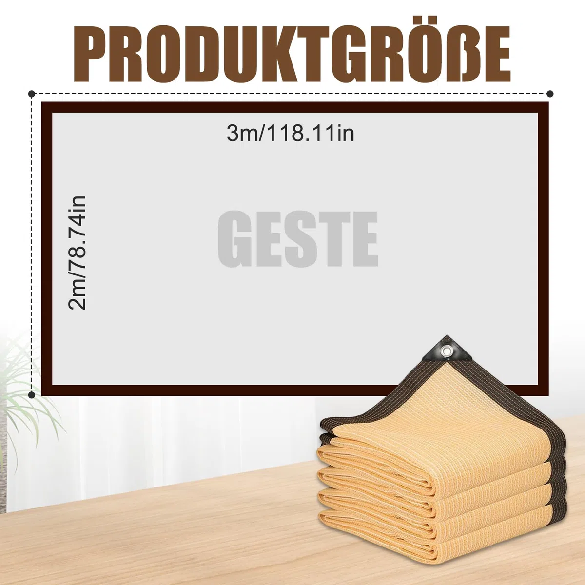 Tenda da sole con occhielli, 85%, rete ombreggiante da giardino, rete rettangolare, protezione solare per esterni, in HDPE resistente agli strappi, permeabile all'acqua (beige, 2 x 3 m)