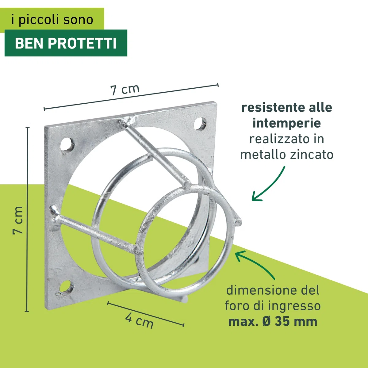Windhager 07471 - Nido di protezione per nidificazione, protezione sicura dei fori di volo, protezione per picchi, accessori per nidificazione, 7 x 7 x 4 cm, argento