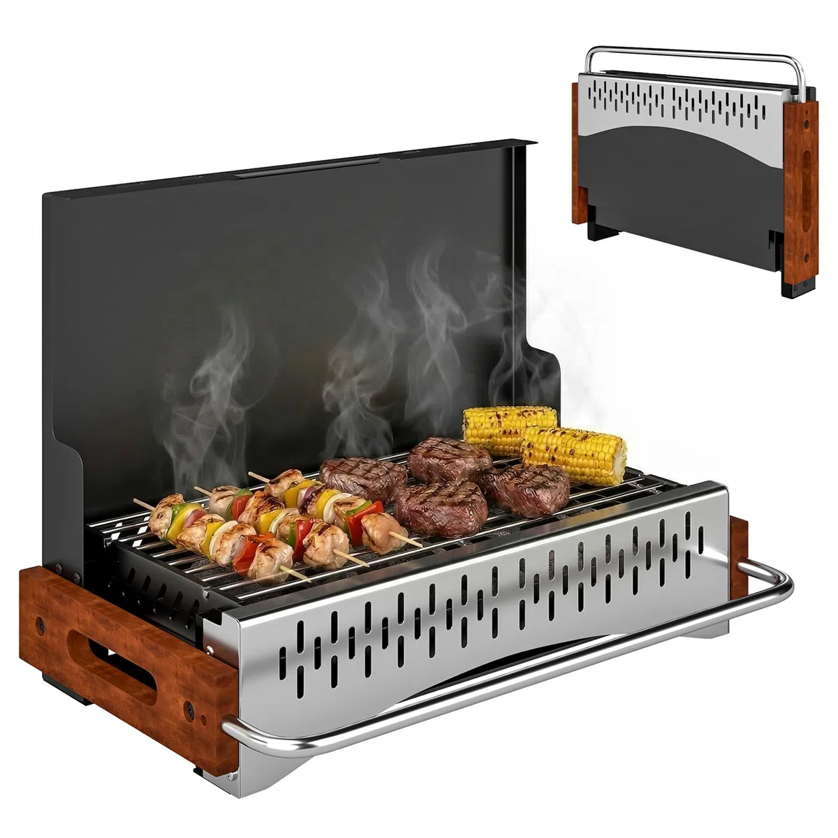 Outsunny Barbecue Portatile a Carbone, Griglia Pieghevole con Vaschetta Rimovibile per Campeggio, Picnic, Feste in Giardino, Nero