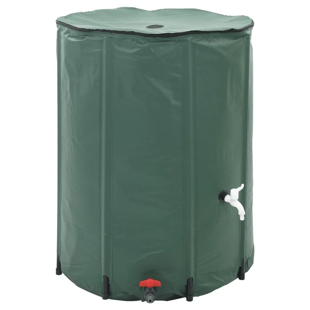 Serbatoio dell'acqua piovana, 250 l, pieghevole, in PVC, verde, con tubo da giardino e rubinetto, per irrigazione e irrigazione automatica di piante e ortaggi