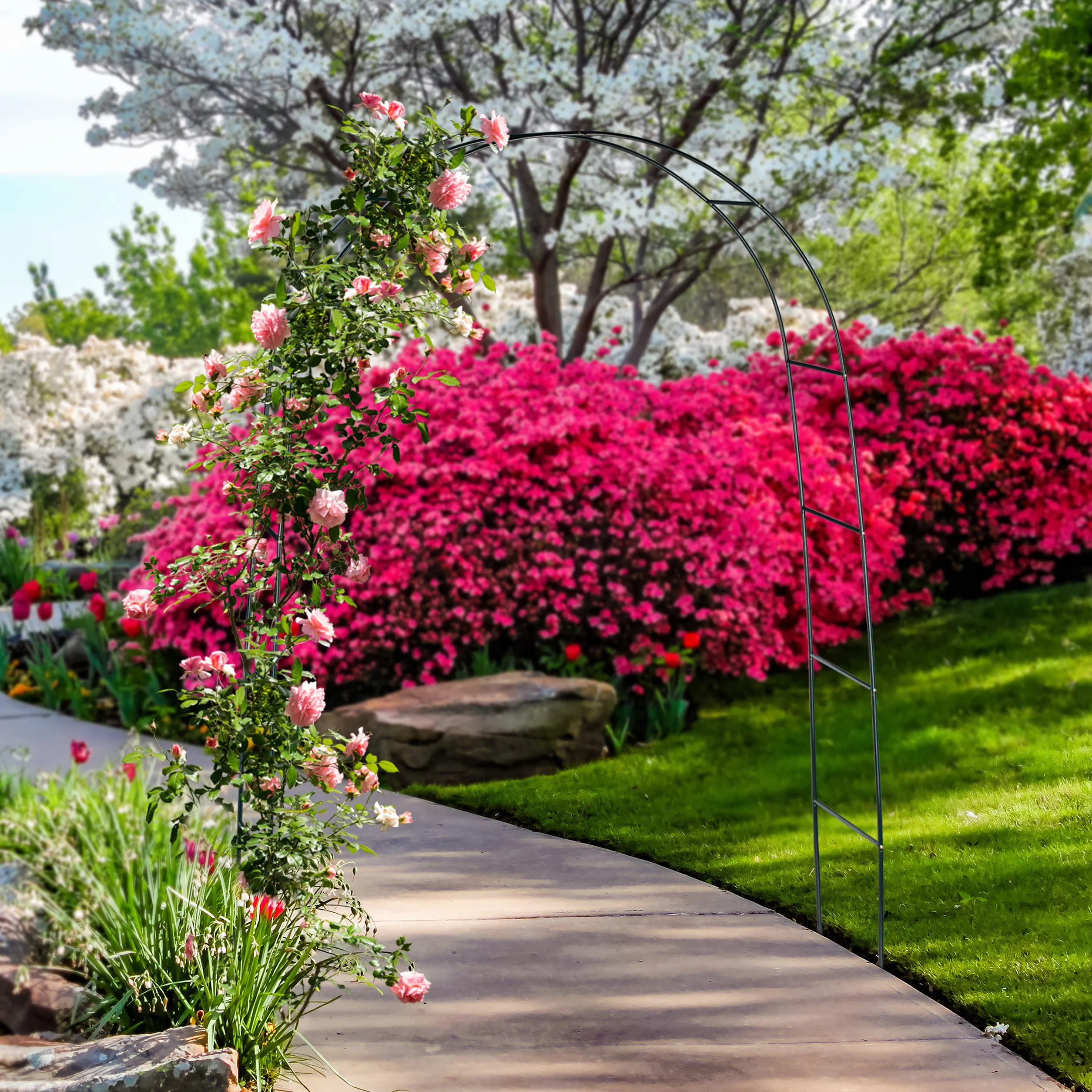 Relaxdays Arco per Rose, Rampicanti, Decorazione da Giardino, Sostegno per Piante, Supporto in Metallo, 240 cm, Verde