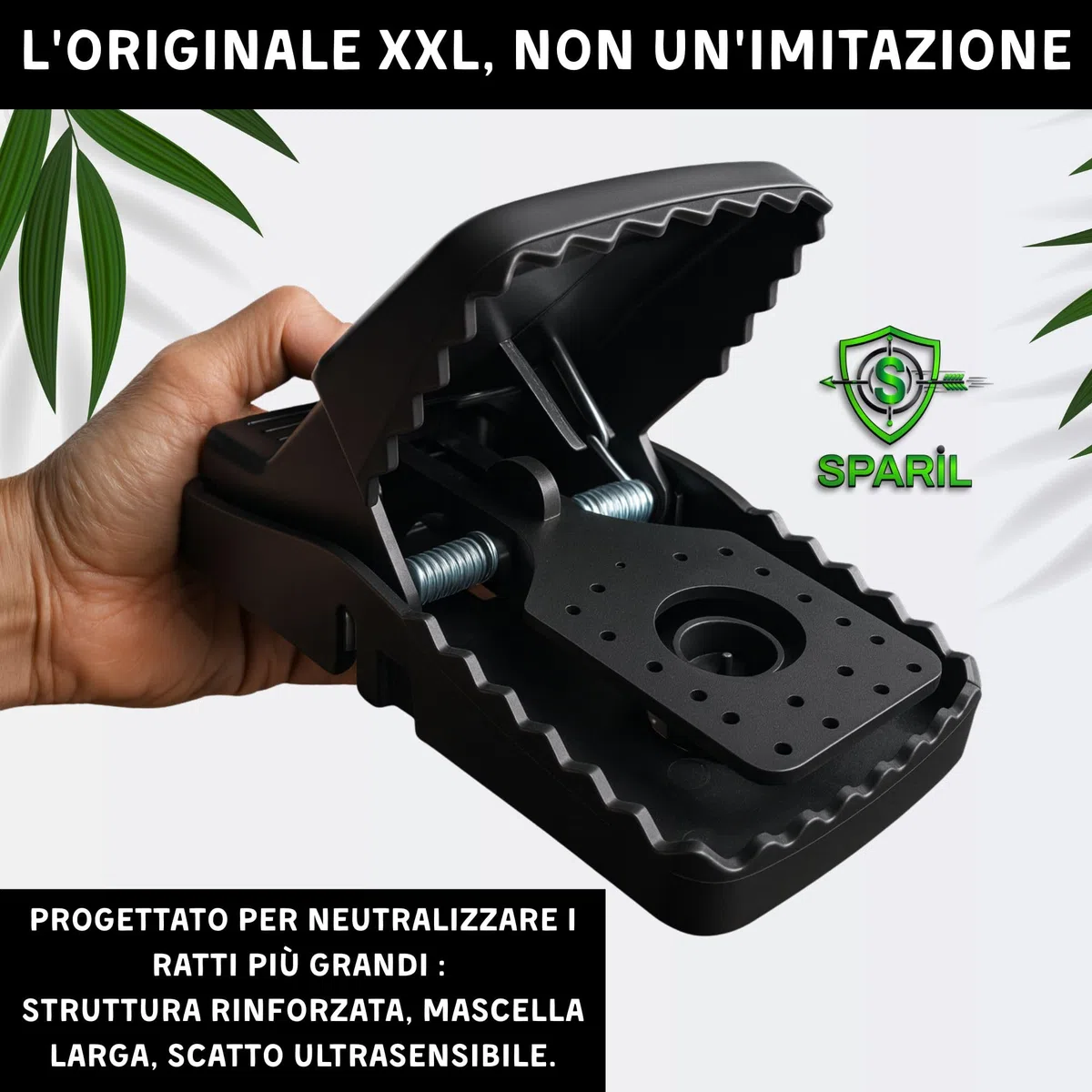 Trappola per Topi Grandi XXL 21cm SPARIL. Kit 2 Trappole a Scatto per Ratti Riutilizzabili Senza Veleno. Guanti e Ebook in Omaggio. Per Cantina, Garage ed Esterno