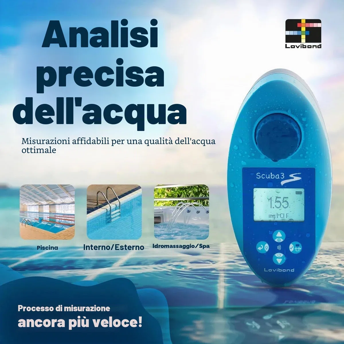 Lovibond Scuba3s Pool Misuratore elettronico per piscina con NFC e applicazione - 11 parametri acqua - Qualità dell'acqua - Piscina IPX7 - Facile da usare