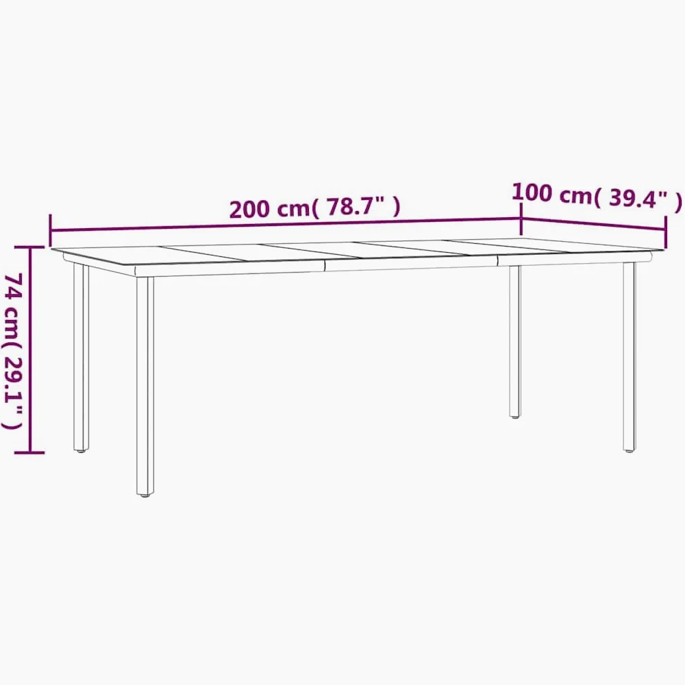 Tavolo da pranzo da giardino, nero, 200 x 100 x 74 cm, in acciaio e vetro temperato, resistente alle intemperie, stabile, per terrazza, balcone, giardino, salvaspazio e facile da pulire