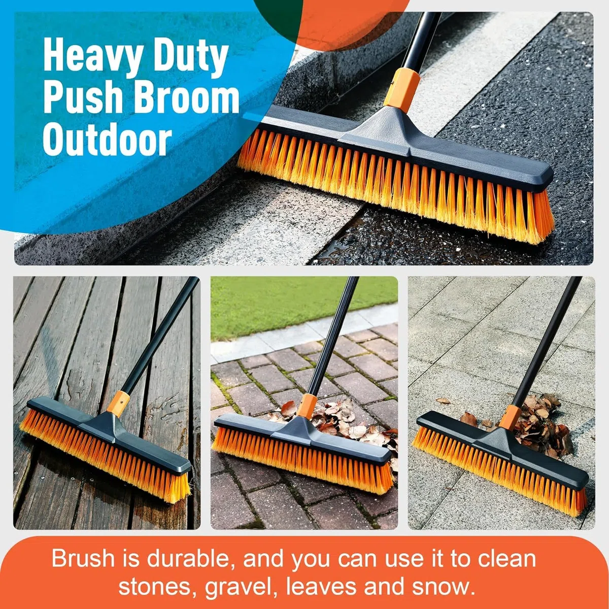 Scopa da giardino per esterni, resistente, spazzola per erba artificiale 2-1 CLEANHOME 45,7 cm, adatta per giardini, fabbriche, scuole, spazzola da cortile resistente all'aperto (arancione nero)