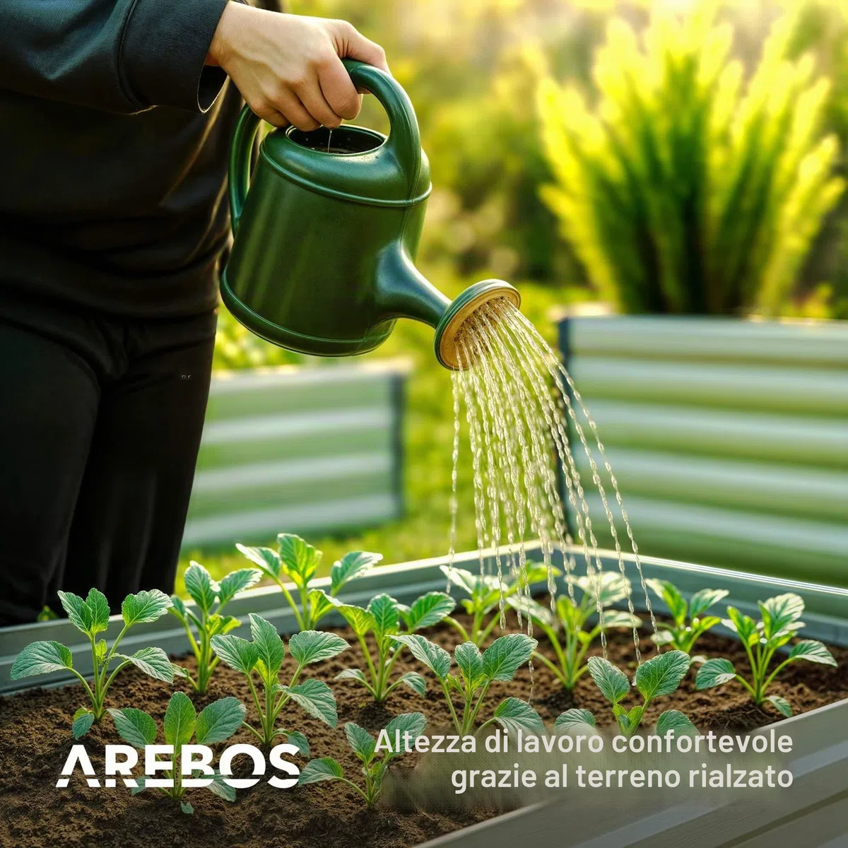 AREBOS Letto rialzato in metallo 120x90x59 cm | letto da giardino in acciaio zincato | letto per piante resistente alle intemperie e alla ruggine | letto rettangolare per orto e patio