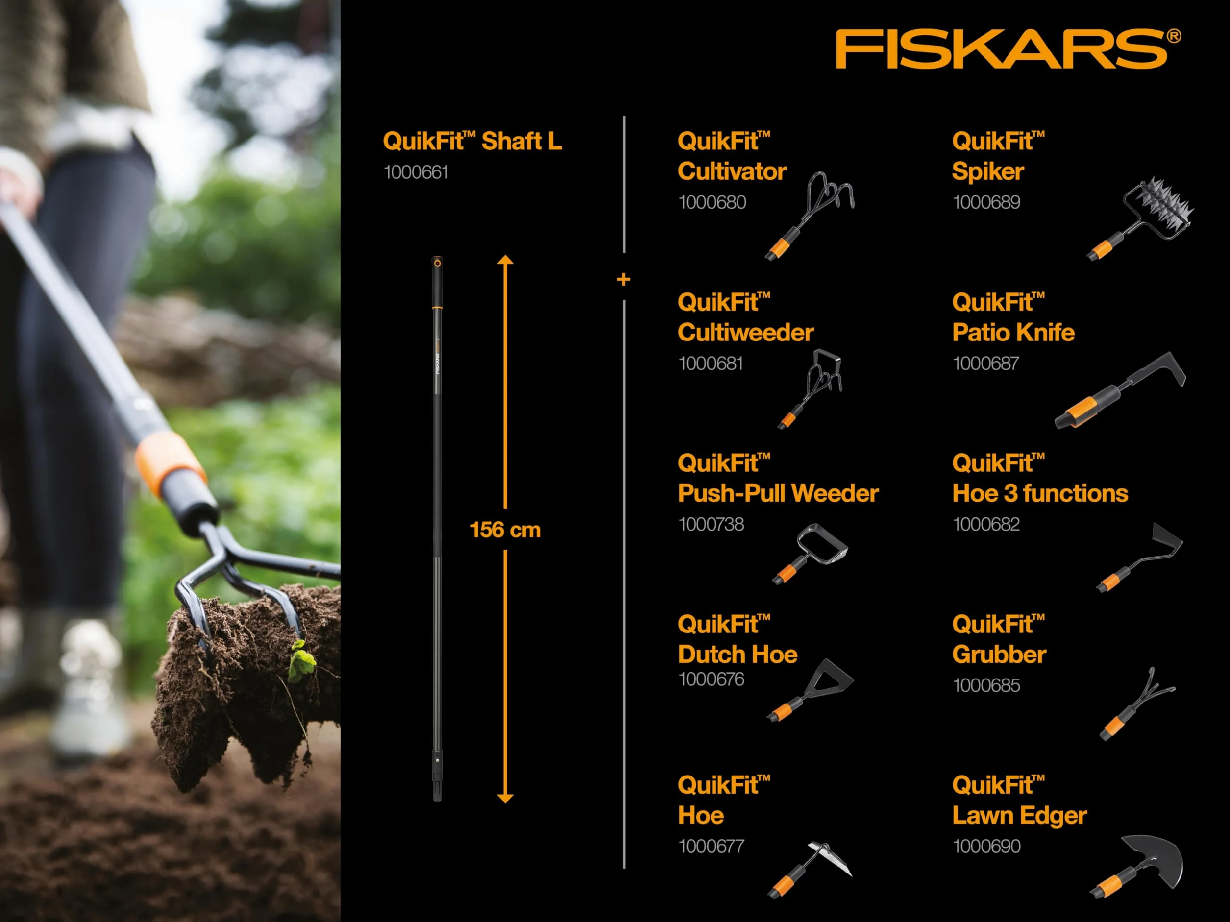 Fiskars Sarchiatore, Testa di attrezzo, Lunghezza: 25 cm, Larghezza: 15,5 cm, Lama in acciaio, Nero/Arancione, QuikFit, 1000738