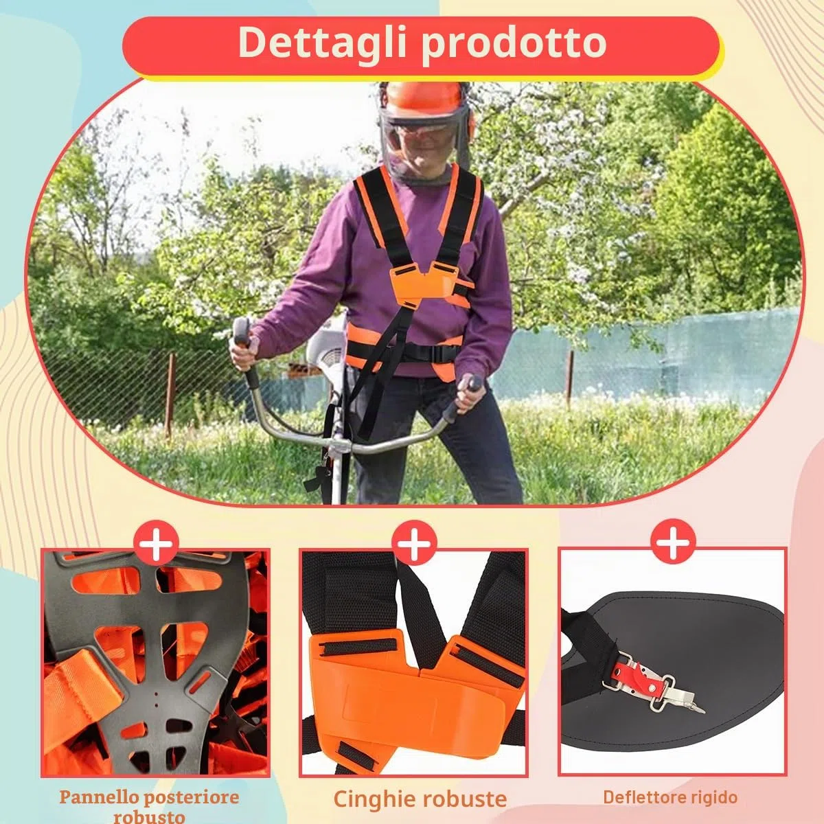 FGen - Tosaerba con imbracatura a doppia spalla, tracolla regolabile per tosaerba, cinghia professionale per decespugliatore, tosaerba con imbracatura a doppia spalla per decespugliatore o