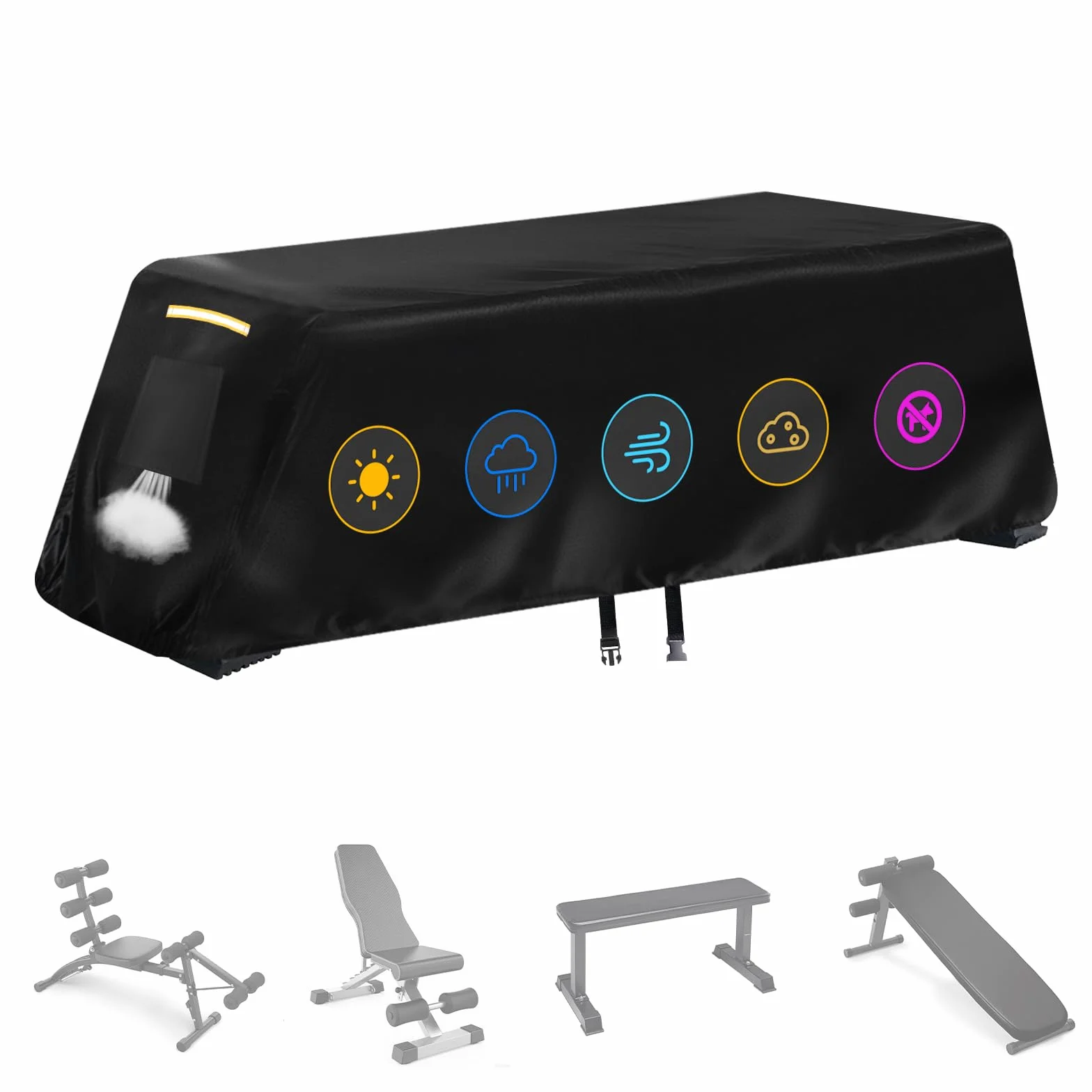 Copertura per panca pesi, resistente tessuto Oxford 420D, impermeabile, per esterni, casa, palestra, all-weater, adatta per panca da sollevamento piatti e attrezzature per il fitness al chiuso