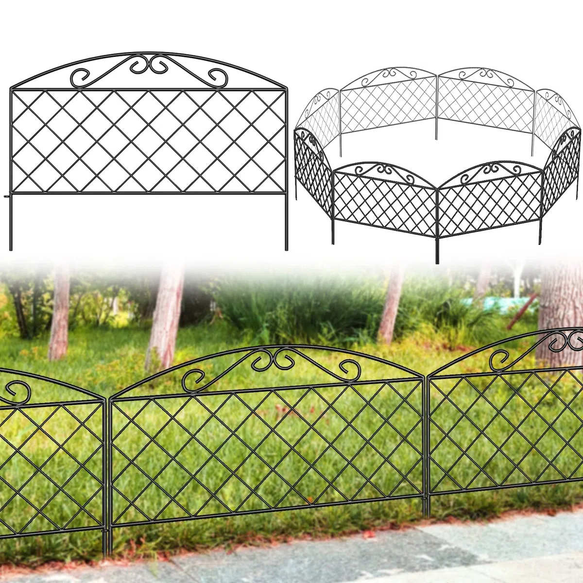 Thealyn Recinzione decorativa da giardino, 44 cm x 3 m, pannelli in metallo antiruggine, senza scavare, per cortile, patio e aiuole