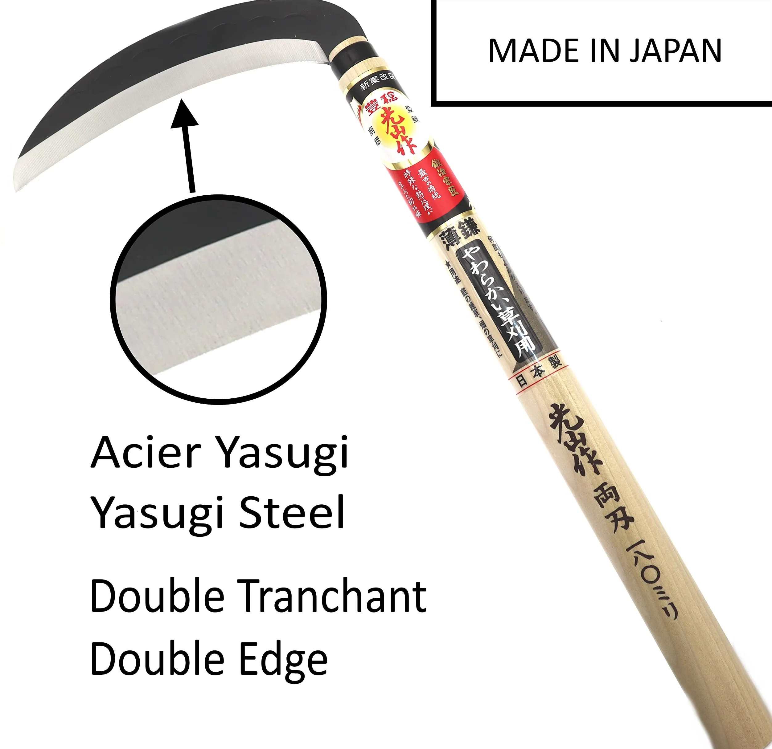 豊稔企販 (HOUNEN KIHAN) Falso Manuale Giapponese Lama Doppia Tagliente Acciaio Yasugi Falciatura Taglia Falciatura Erba Diserbo Strumento Giardino Giardinaggio Fatto in Giappone