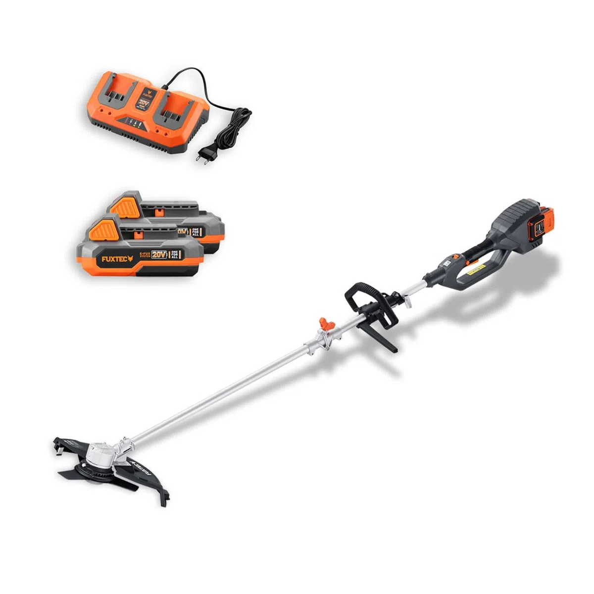 FUXTEC Decespugliatore a Batteria 2x20V FX-E2MSSET - Con 2xBatterie e Doppio Caricatore - Larghezza di Taglio 25,5-35cm, Lama e Filo, 10kg, Fino a 6000 giri/min