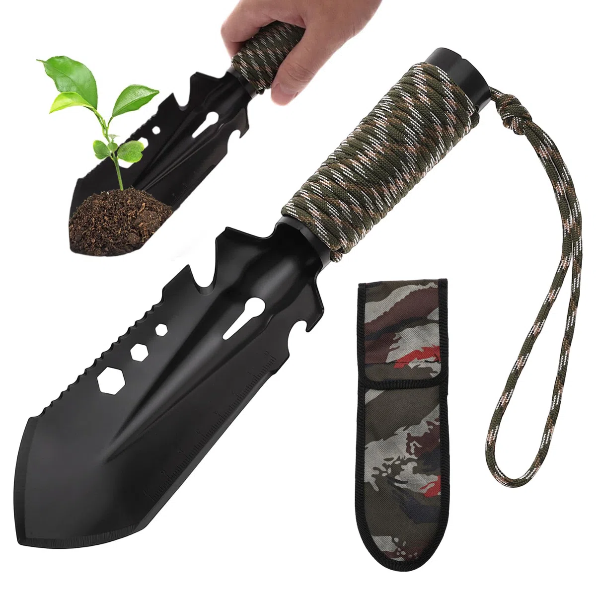 Paletta giardinaggio, 9 in 1 Paletta da giardinaggio multiuso ultraleggera, Con borsa da trasporto impermeabile, Adatta per campeggio all'aperto, giardinaggio, attività in spiaggia
