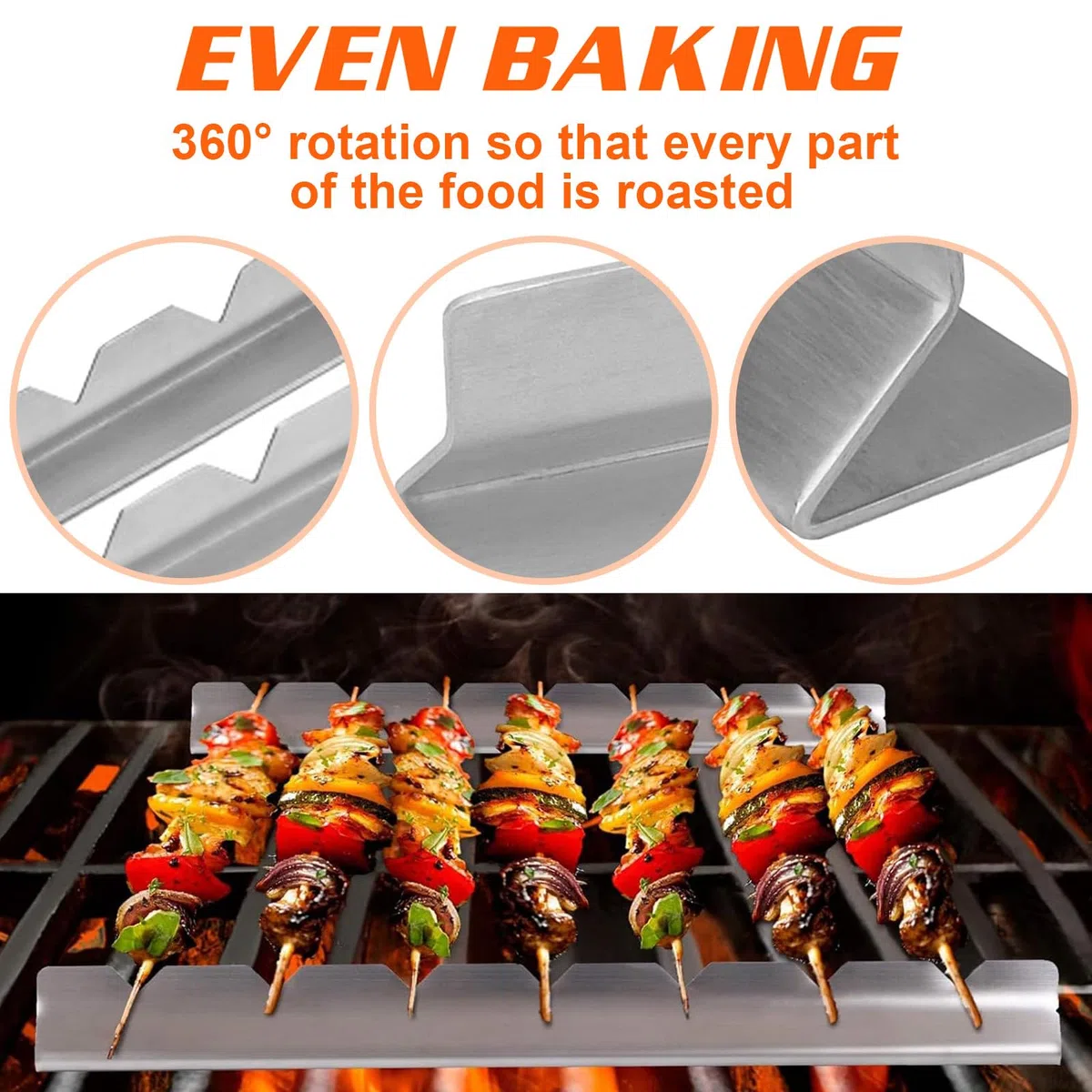 4 pezzi Supporto per Spiedini per Barbecue, Supporto per Barbecue per 6 Spiedini, Spiedini Acciaio Inox, Griglia Spiedini Rack, Accessori per Spiedi di Carne per Barbecue, per Spiedini per Esterni