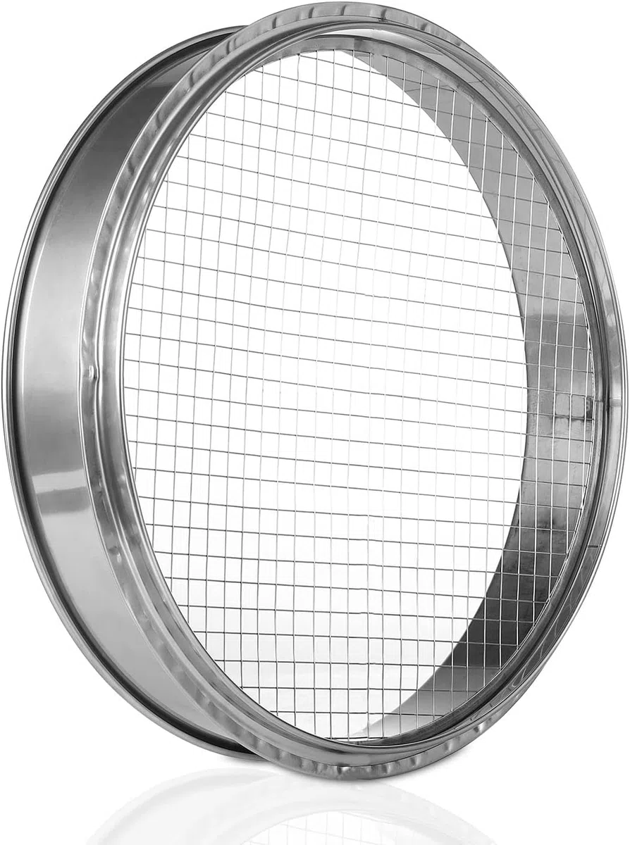 Set di Setaglio da Giardino Rotondo 30cm in Acciaio Inox con 5 Setacci Intercambiabili di 3/6/9/10/12mm, Attrezzi da Giardino per Setacciare Terreni, Semi, Pietre e Compost, Comprese Pale