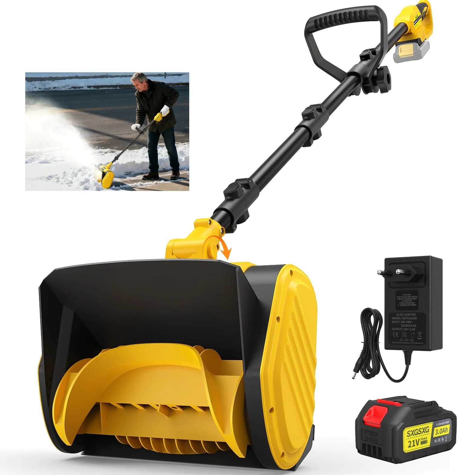 Fresa Spazzaneve A Batteria - Fresa Neve Spazzaneve Elettrico con Motore Brushless 21 V, 2400 Giri/Min, Larghezza di Lavoro 28 cm, Profondità Massima Della Neve 15 cm (Giallo)