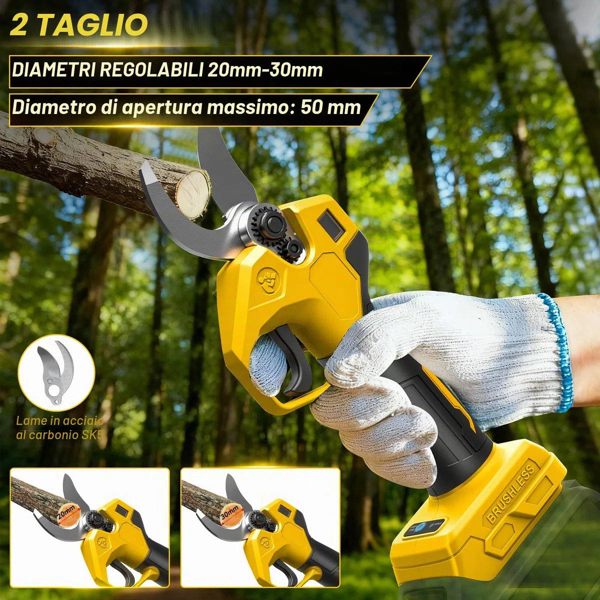 Mini Motosega 8 Pollici con Prolunga + Cesoie Elettriche 30 mm Compatibile con Batteria DeWalt 20V, Set Attrezzi da Giardino 4 in 1 Portata Massima 4,57 m per Potatura Alberi (Senza Batteria)