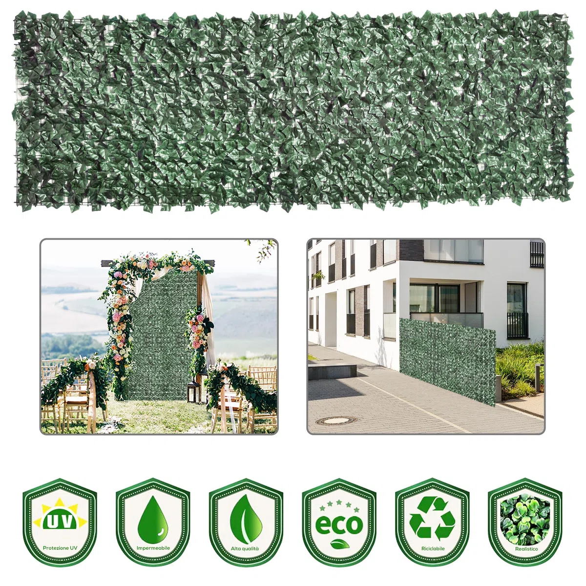 Outsunny Rotolo di Siepe Artificiale per Balcone e Giardino in PE Anti-UV, Siepe Finta con Foglie Verde Scuro 300x100cm