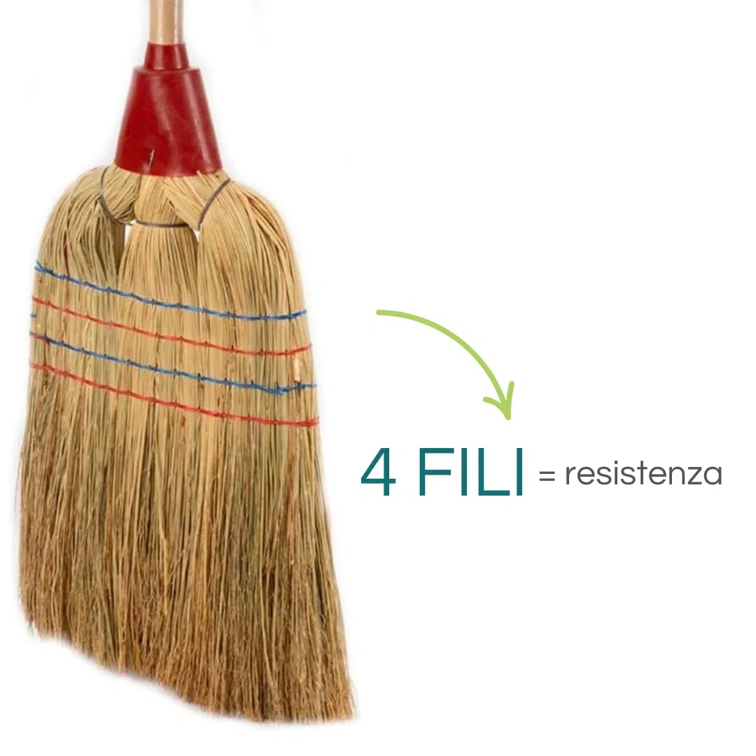 VIRSUS Scopa Saggina a 4 Fili 3623, Lunghezza 140 cm con Manico in Legno da 89 cm, 4 Cuciture, Resistente e Robusta, per la Pulizia degli Esterni, Giardino, Viale, Orto