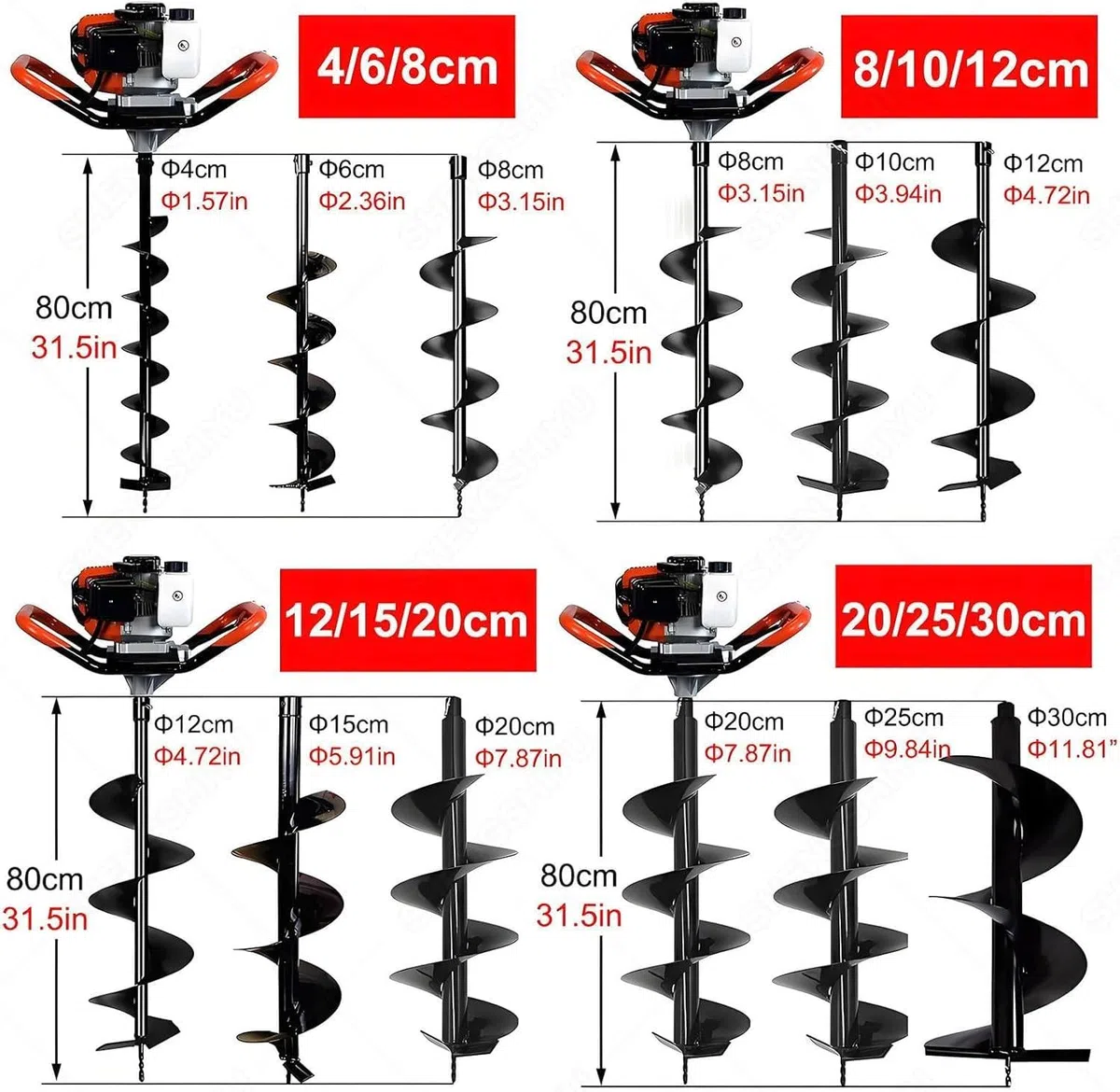 Trivella a scoppio Mototrivella a benzina coclea/trivellatrice 158cc,9800rpm,Potenza Elevata,Punte Intercambiabili,per Giardino,Orto,Installazione Pali,Recinzioni Uso Professionale 20/25/30cm