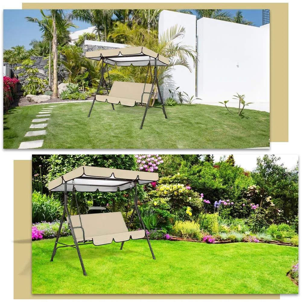 GORGECRAFT Copertura di Ricambio per Altalena da Giardino da 195x125cm per Altalena da Cortile Beige A 3 posti per Veranda Patio Sedia A Baldacchino Protezione UV Impermeabile per Amaca Mobili caffè